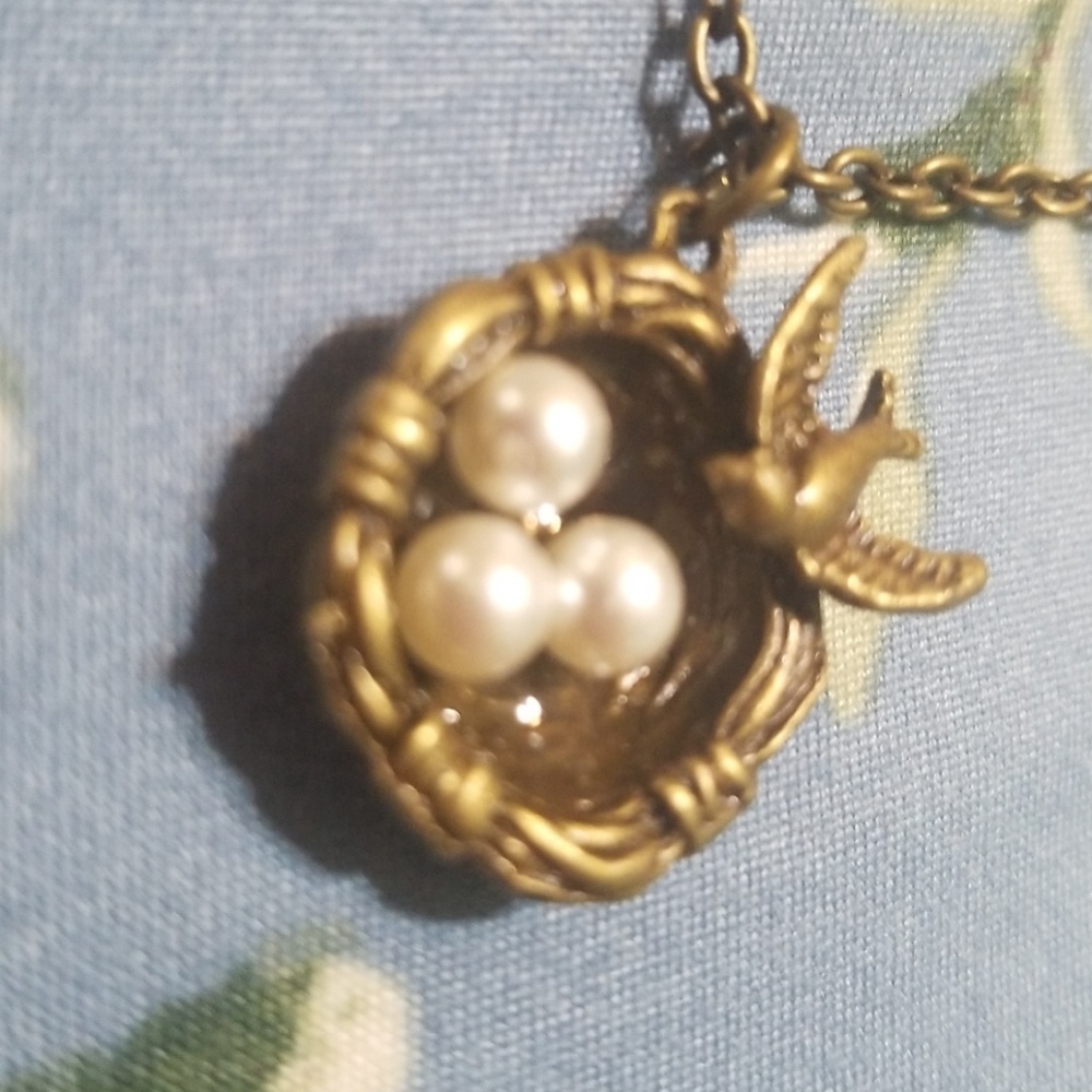 Antique Gold and Pearl Bird Nest Necklace - Picture 6 of 8
